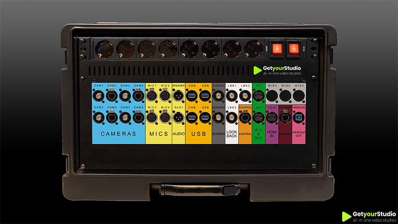 Studio-in-a-Box PRO 4K back side flight case with color-coding system